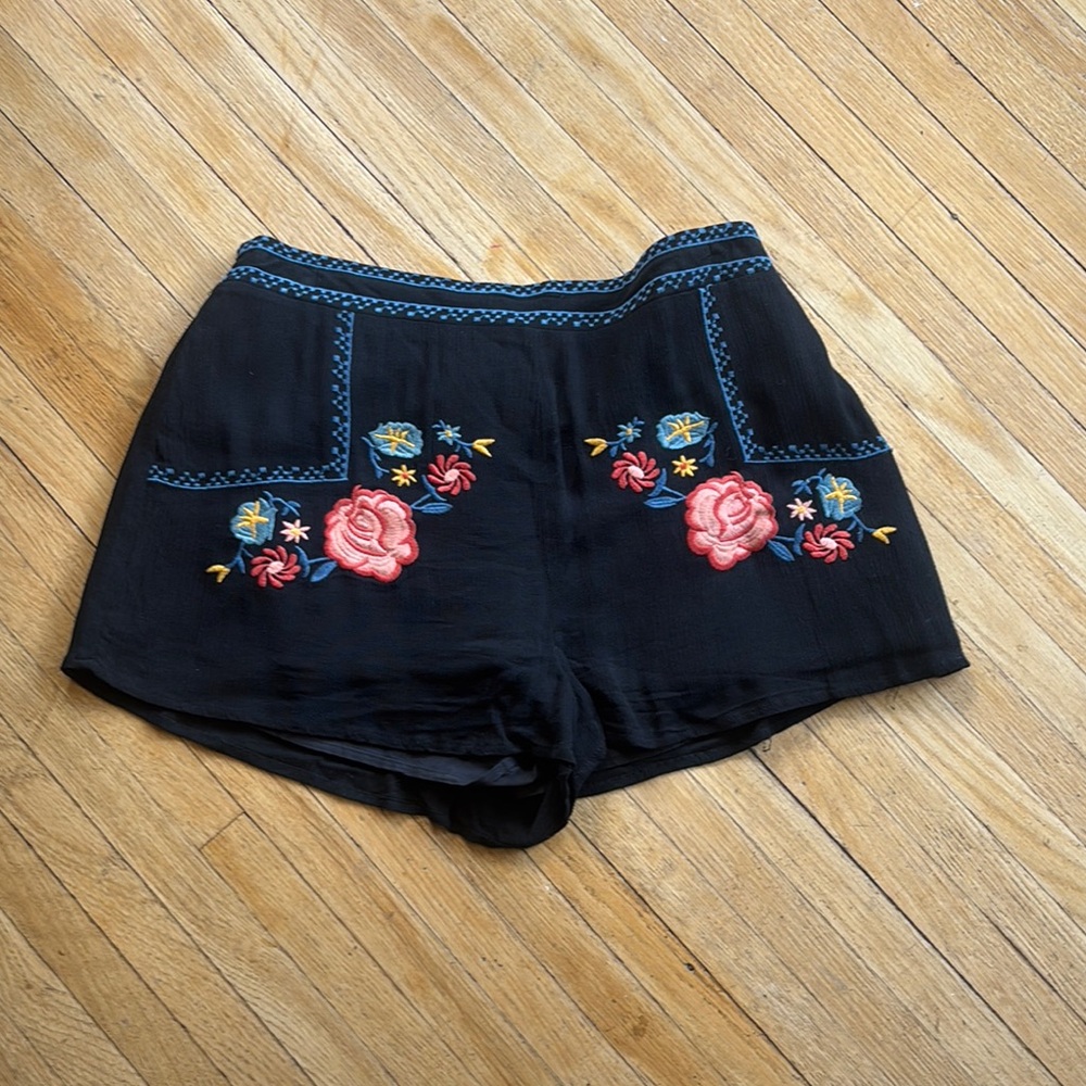 Embroidered Black Women's Shorts